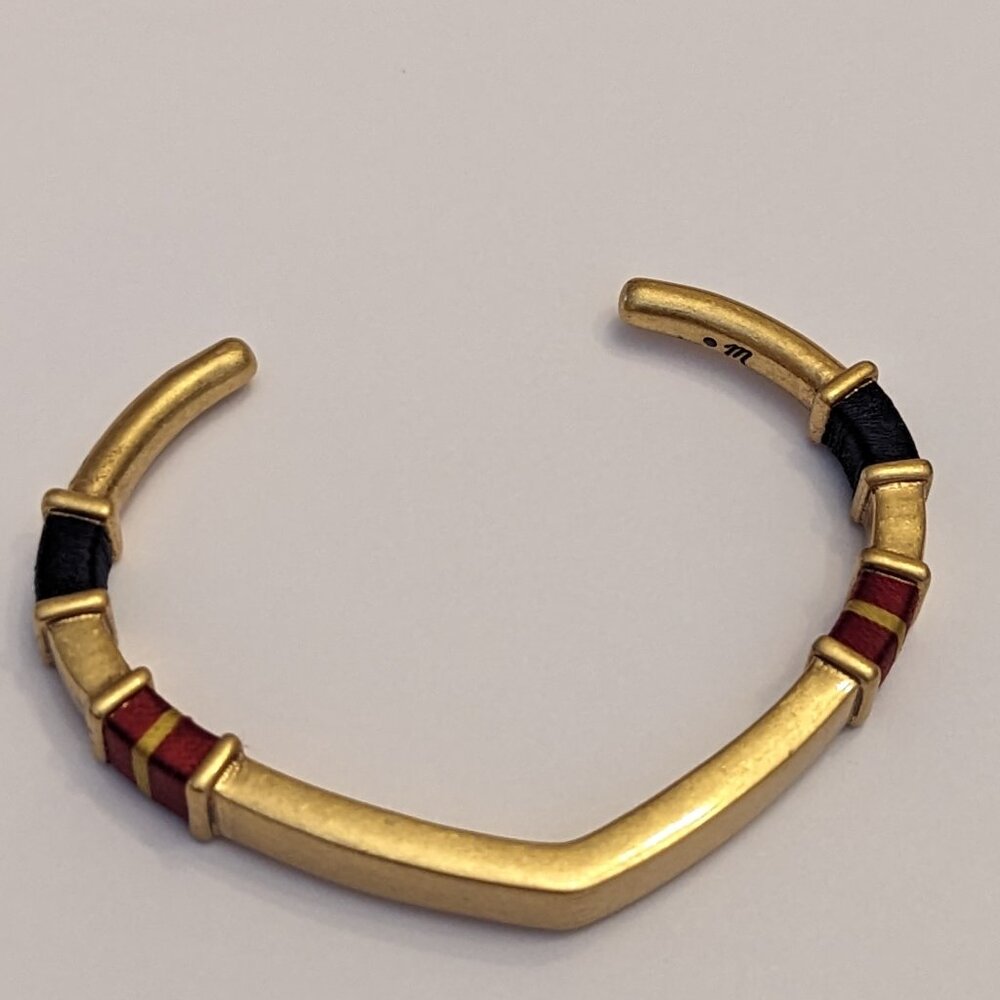 Madewell Black and Red Stripe Gold-toned Cuff Bracelet